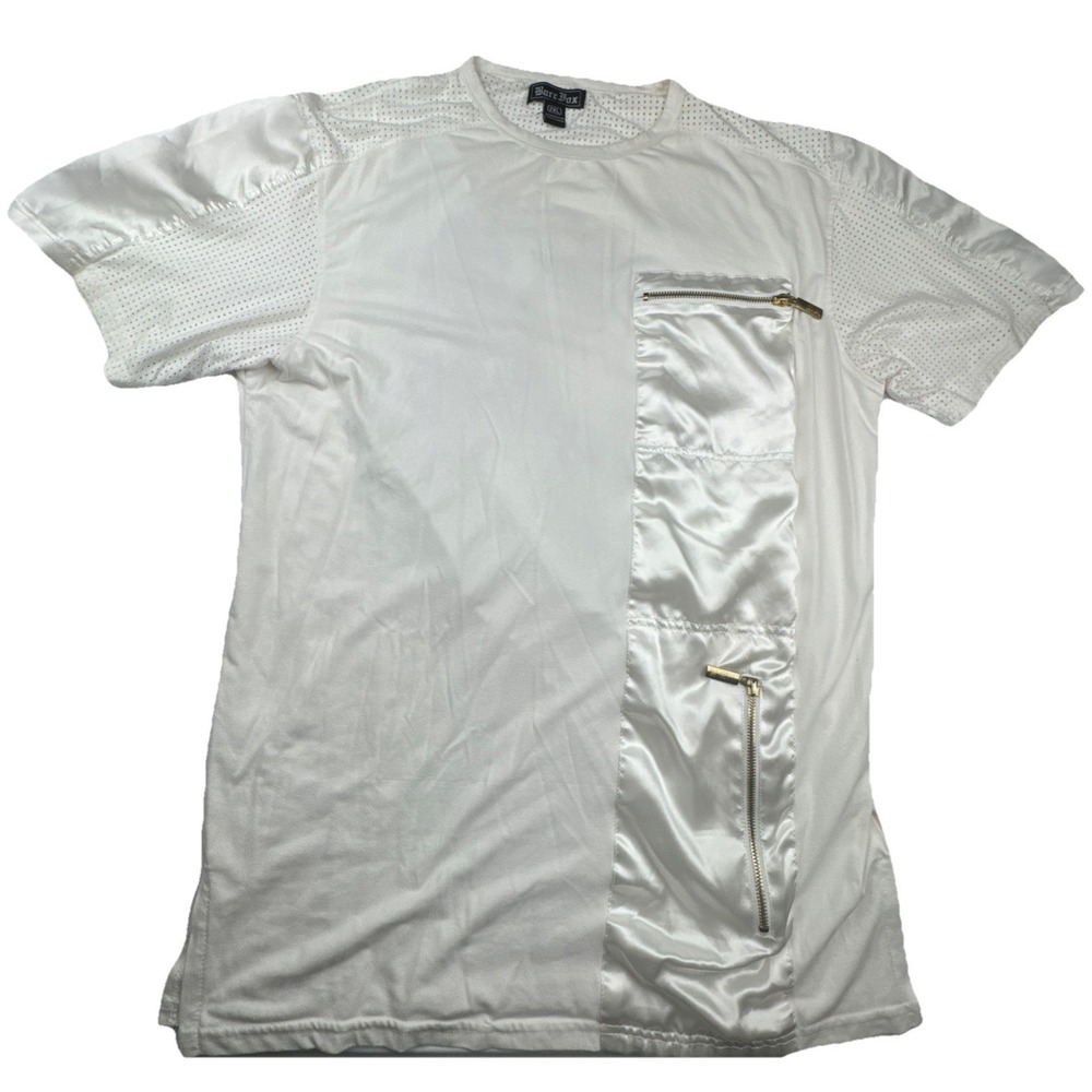 Bare‎ Fox Mens T-Shirt 2XL White Polyester Streetwear Gold Tiger Embroidered